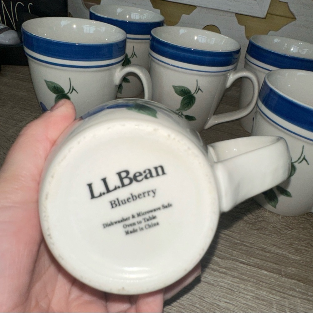 6 L. L. Bean Retired Blueberry 16 oz Stoneware Mugs Coffee Country Cottage Fruit - Picture 3 of 8